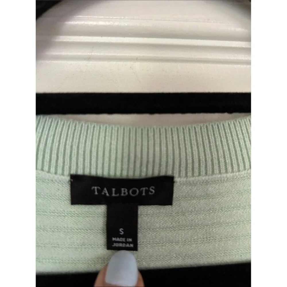 TALBOTS Small Mint Green Ribbed Crewneck Sweater Pastel Stretch Soft Neutral